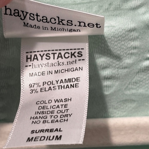 Haystacks Mint Green Blouse 3/4 Sleeve Ruffled Floral Stretch Shirt Medium Artsy - Picture 4 of 4